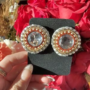 Native eaded earrings maroon & gold handmade